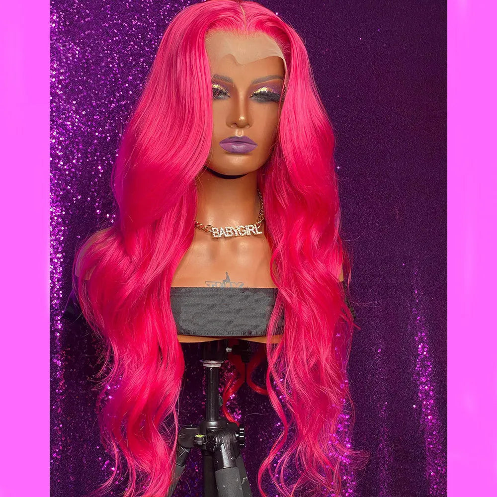 Hot Pink Long Wavy Wig
