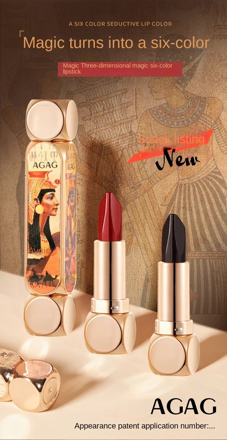 Retro Egyptian Lipstick 6 Colors in 1  Matte Liquid  Makeup Set    Long-lasting Wear Non-stick Cup