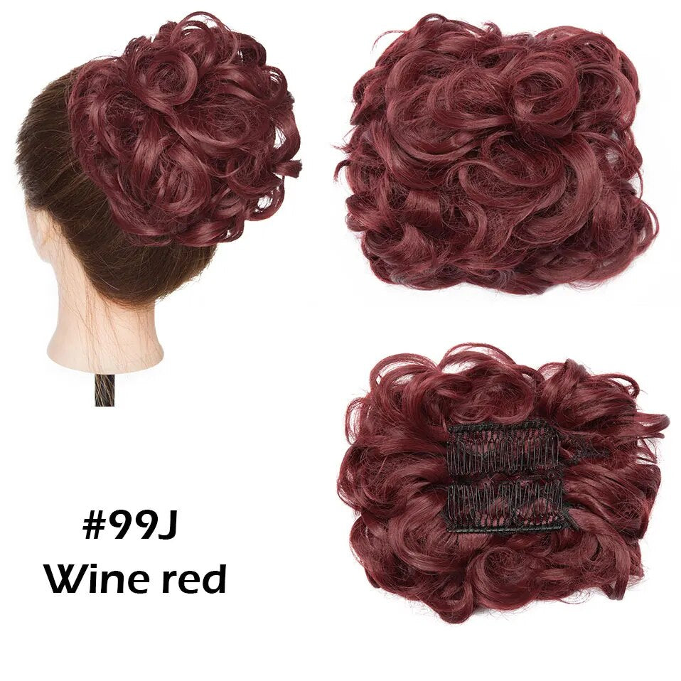S-noilite Synthetic LARGE Comb Clip In Curly Hair Extension Chignon Hair Pieces Women Updo Cover Hairpiece Extension Hair Bun