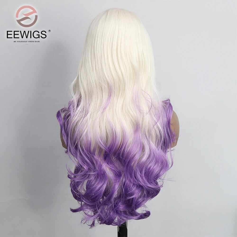 Blonde Purple Wavy Long Wig