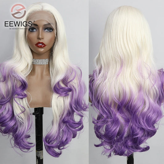 Blonde Purple Wavy Long Wig