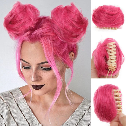 WTB Hair Bun Synthetic Hair Pieces Mini Claw Clip Messy Cat Ears Fake Chignon Extensions Wig Accessory Updo Hairpieces